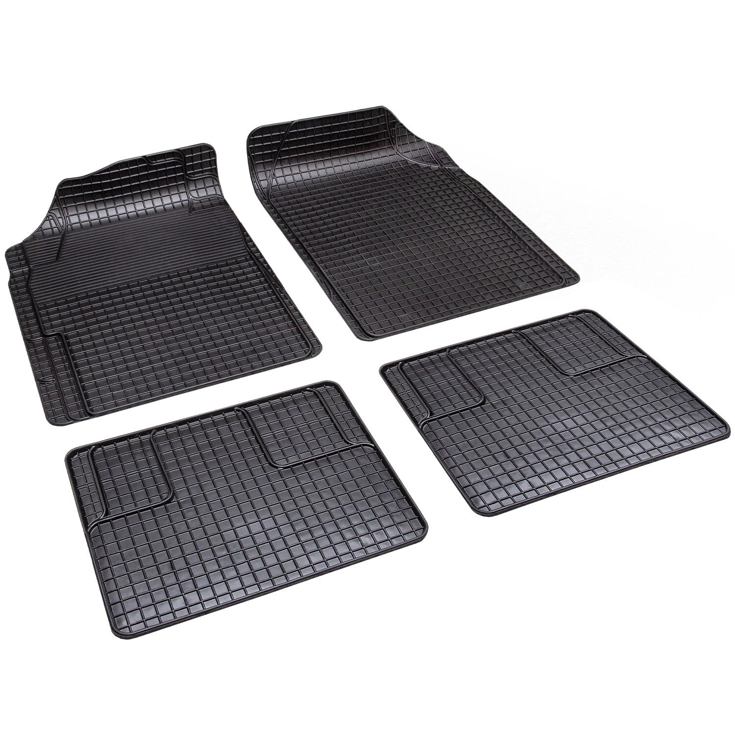 alca® Auto Gummifußmatte 4er-Set schwarz Universal zuschneidbar Gummimatten Gummi-Fußmatten Gummi mit Haltenoppen Fahrer Beifahrer vorne hinten