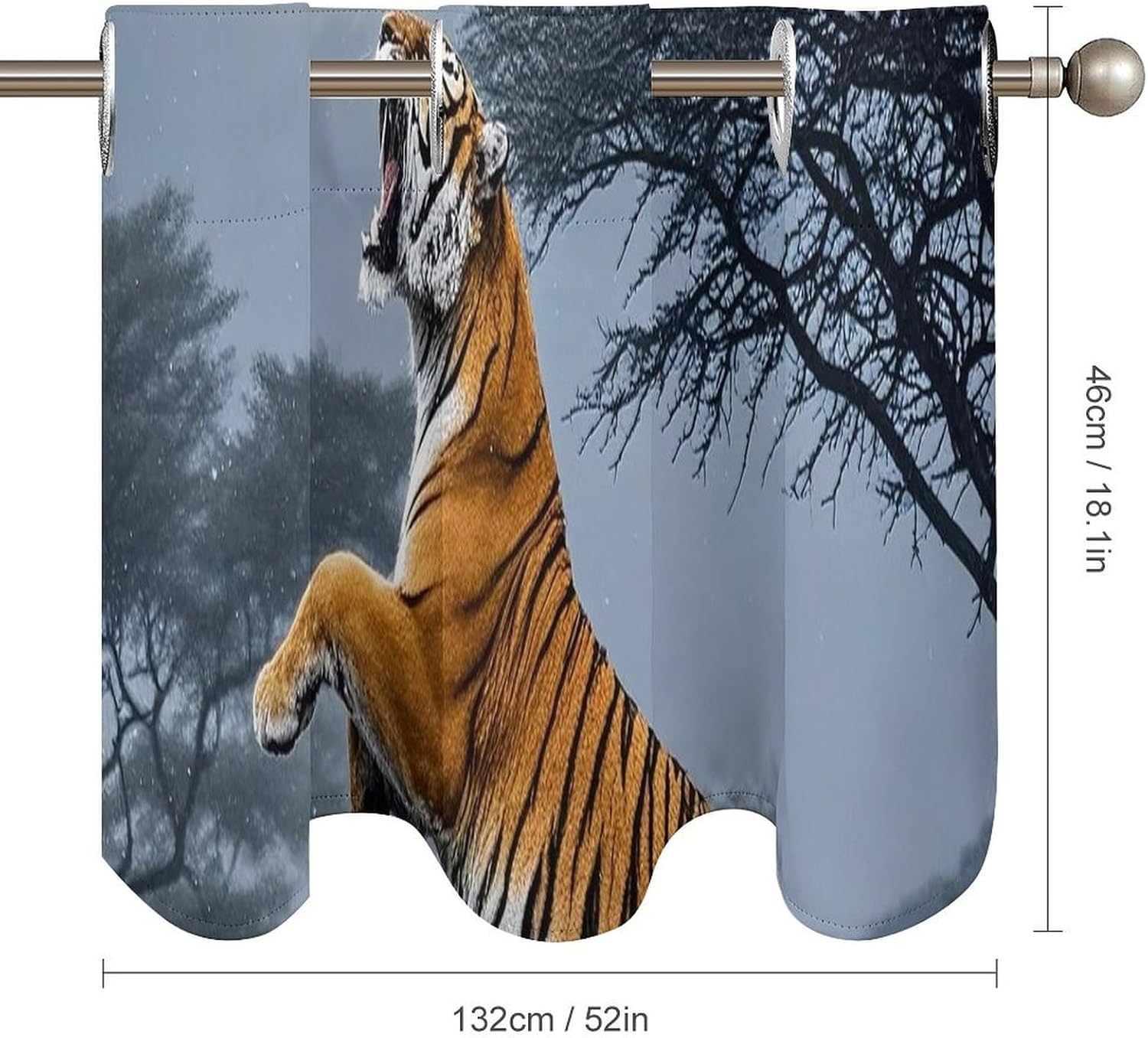 Tiger Moon Valance for Windows, 2 Pack Kitchen Curtains Modern Home Decor, Soft Blackout Window Curtains for Living Room & Bedroom, 18 X 52 Inch