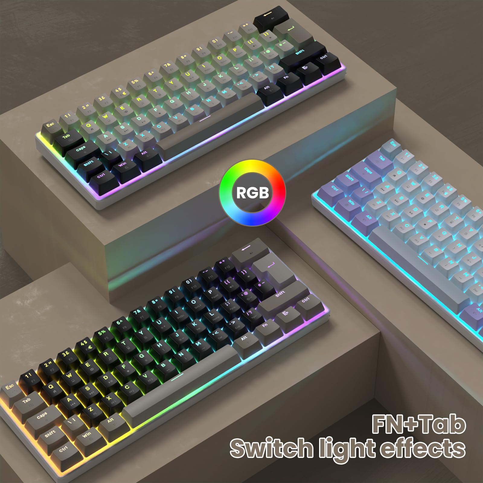 MAGIC-REFINER MK21 60% Przewodowe Mechaniczne Klawiatura Do Gier USB-C Układ UK QWERTY, Liniowe Czerwone Przełączniki, Hot Swappable, Ultra-Kompaktowe 62 Przyciski, RGB, Przycisk PBT, Starry White