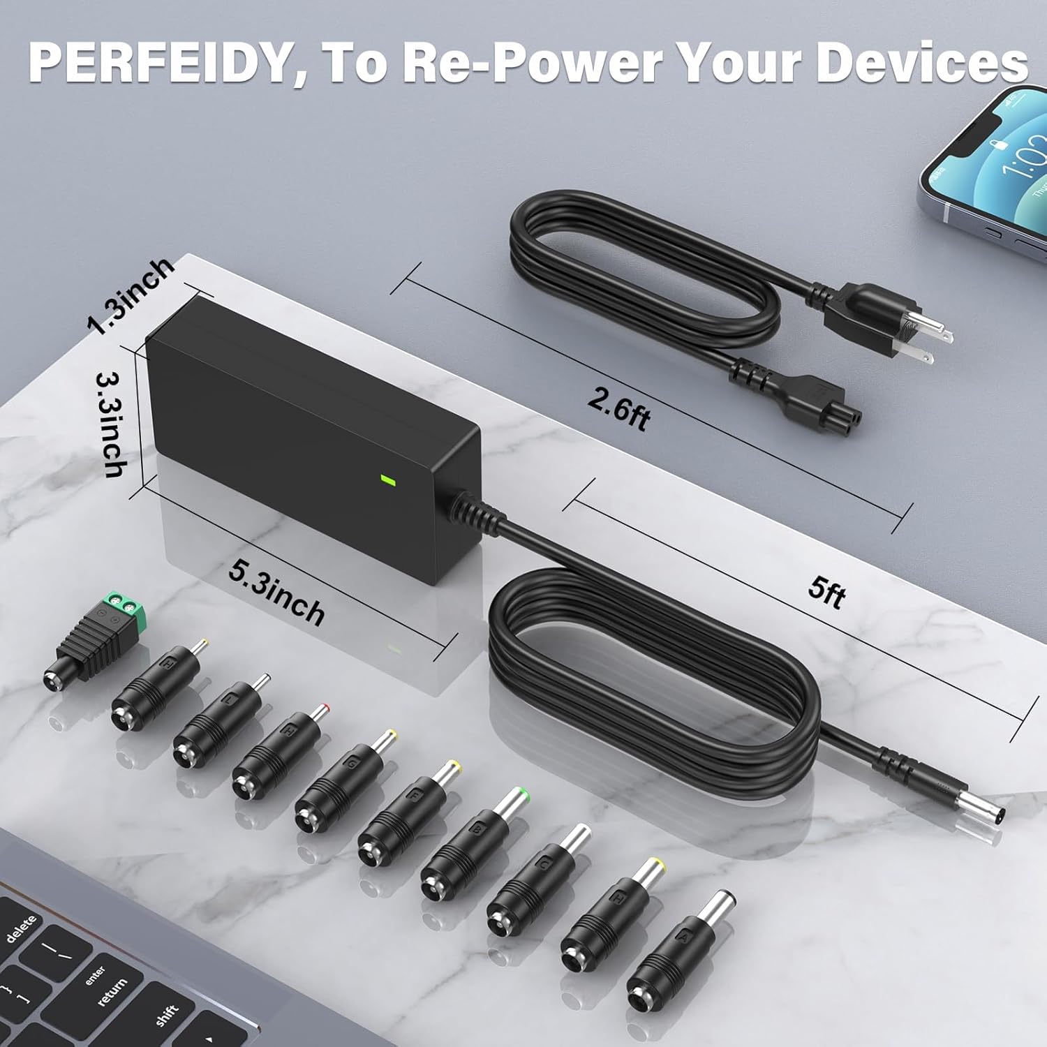 24V 3.75A 3A 2.5A 2A Charger DC in Adapter Power Cord with 10 Interchangeable Jacks,Perfeidy Power Supply 24Volt 3750mA 3000mA 2500mA 2000mA 1000mA 800mA 400mA 300mA 200mA 100mA