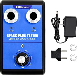 Spark Plug Tester Dual Holes Automotive Engine Ignition Coil Tester 0-6000RPM Adjustable Working Frequency, Car Motorcycle Spark Tester Tool for 12V Gasoline Vehicles Spark Plug Socket