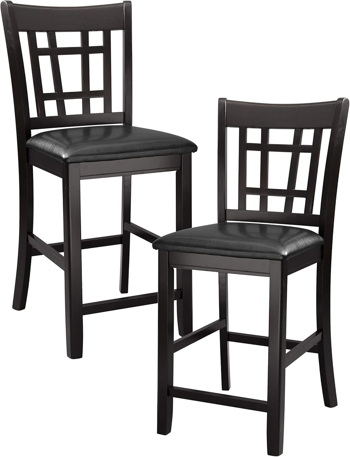 Lexicon Counter Height Stools Set of 2 - Meyer Kitchen Counter Stools Upholstered Foam Padded Seat, Lattice Back, Solid Wood Frame, Farmhouse Oak Chair, Easy Assembly, 25.5" Seat Height, Cherry