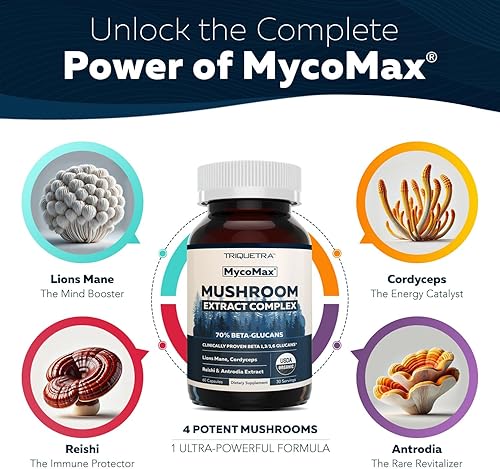 Miniatura 6 de MycoMax Complejo de hongos - 70% beta-glucanos, suplemento de hongos de máxima potencia, cultivo en Estados Unidos + extracción ultrasónica - Melena