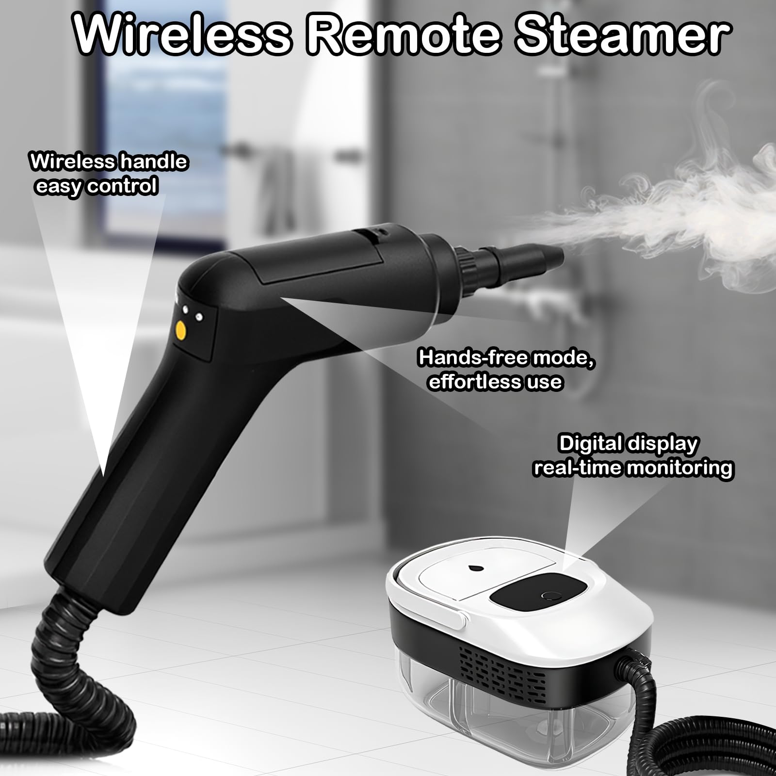 Pulitore a vapore professionale per tutto, 15 secondi, riscaldamento a 360°, potente pulizia a vapore per auto, bagno, cucina, tappeti, tappezzeria con accessori