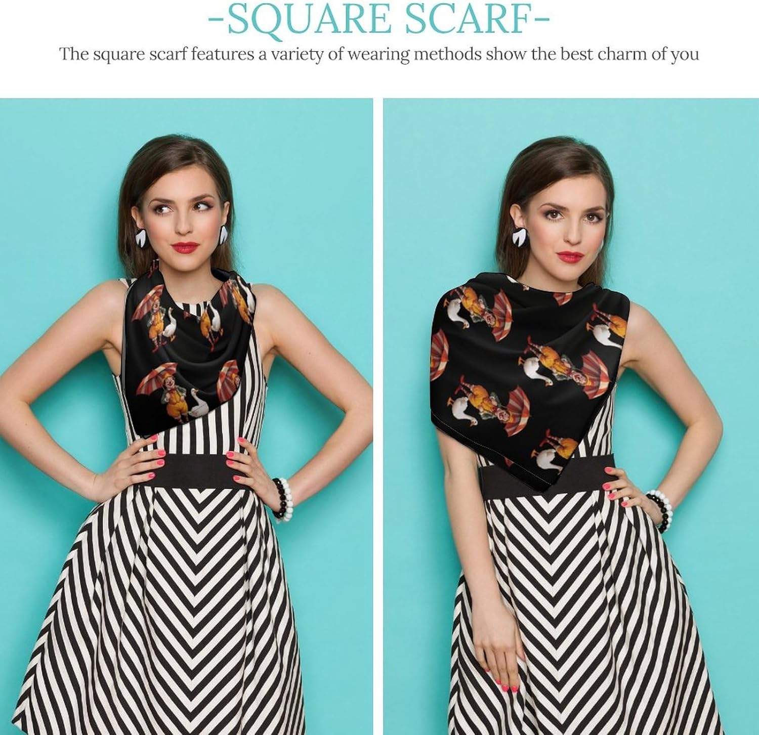 Circus Clowns-Actions Silk-Like Square Scarf for Women Vintage Printed Neck Scarf Bandanas Hair Scarves