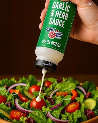 Novaease Garlic & Herb Sauce Dip or Drizzle 930ml, Creamy Saucy Delicious Garlic Herb Sauce for Pizza, Kebab, Burgers, Fries, Salad, Sandwiches