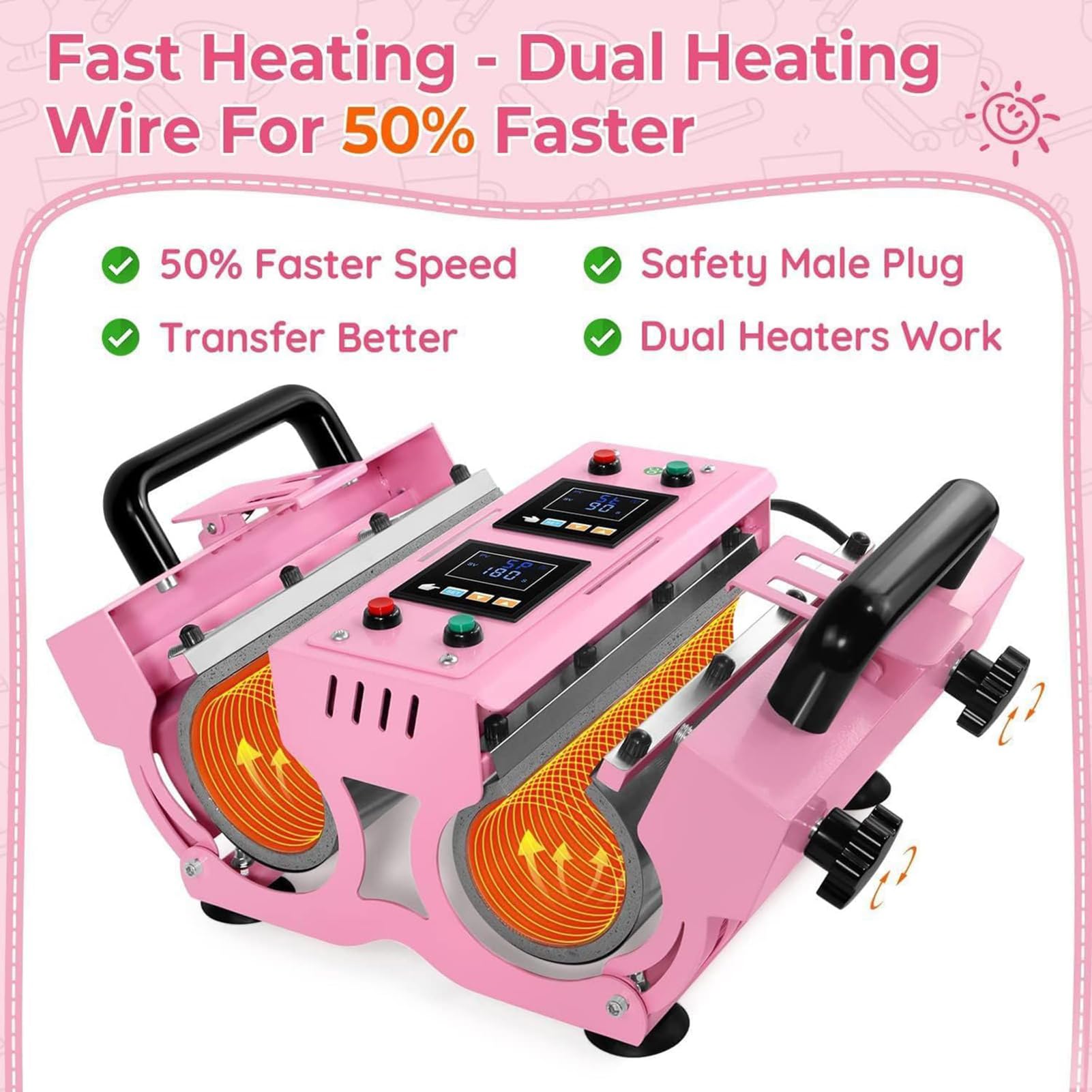 Máquina de prensa de calor para tazas, sublimación de 1000 W para acero inoxidable, cerámica y vidrio, paneles LCD dobles controlados independientemente para un fácil funcionamiento