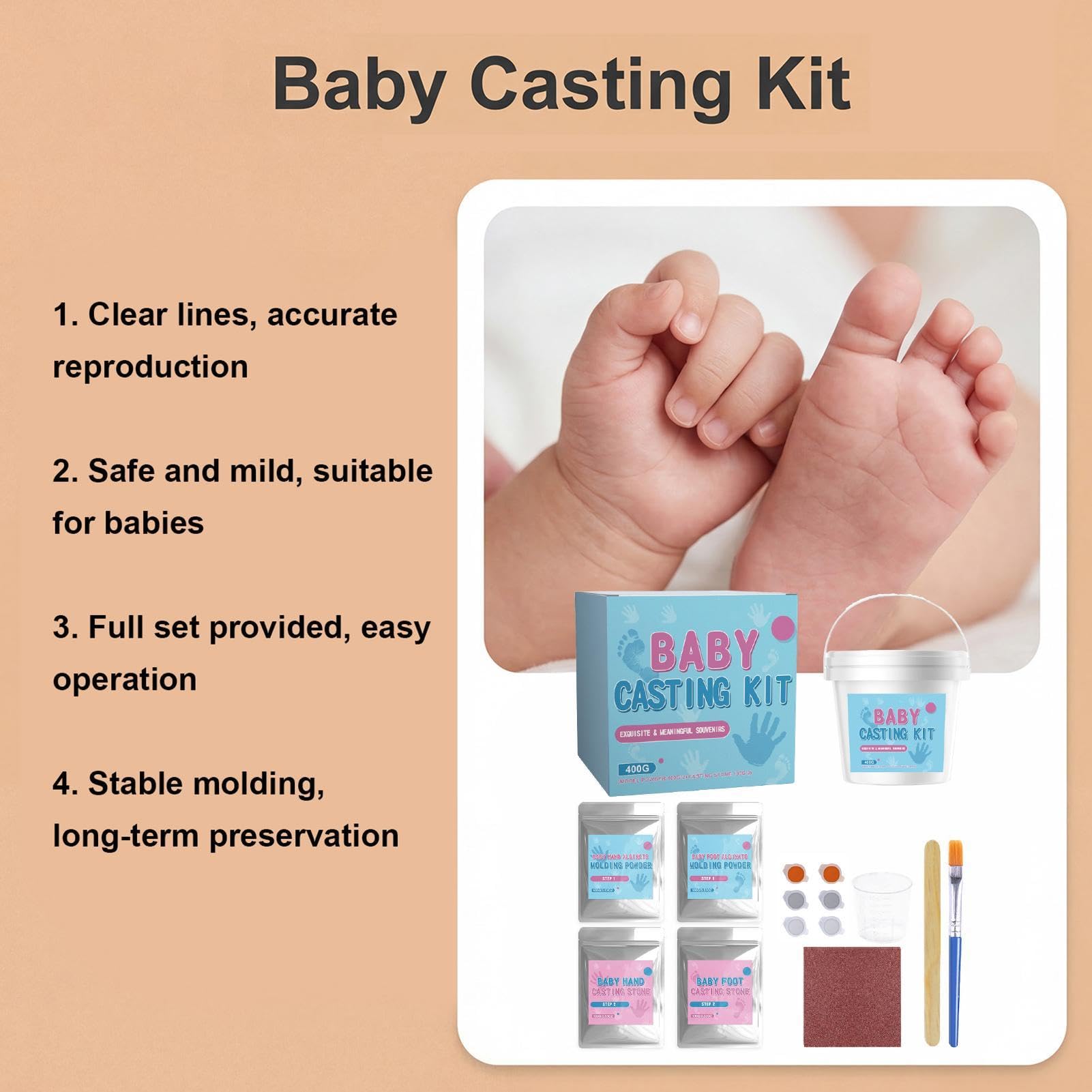 Generico Polvere per Calchi a Mano Set per Calco di Mani dei Bambini | Kit per Creare Calchi in Gesso per Feste Compleanno Cameretta Salotto Famiglia Casa