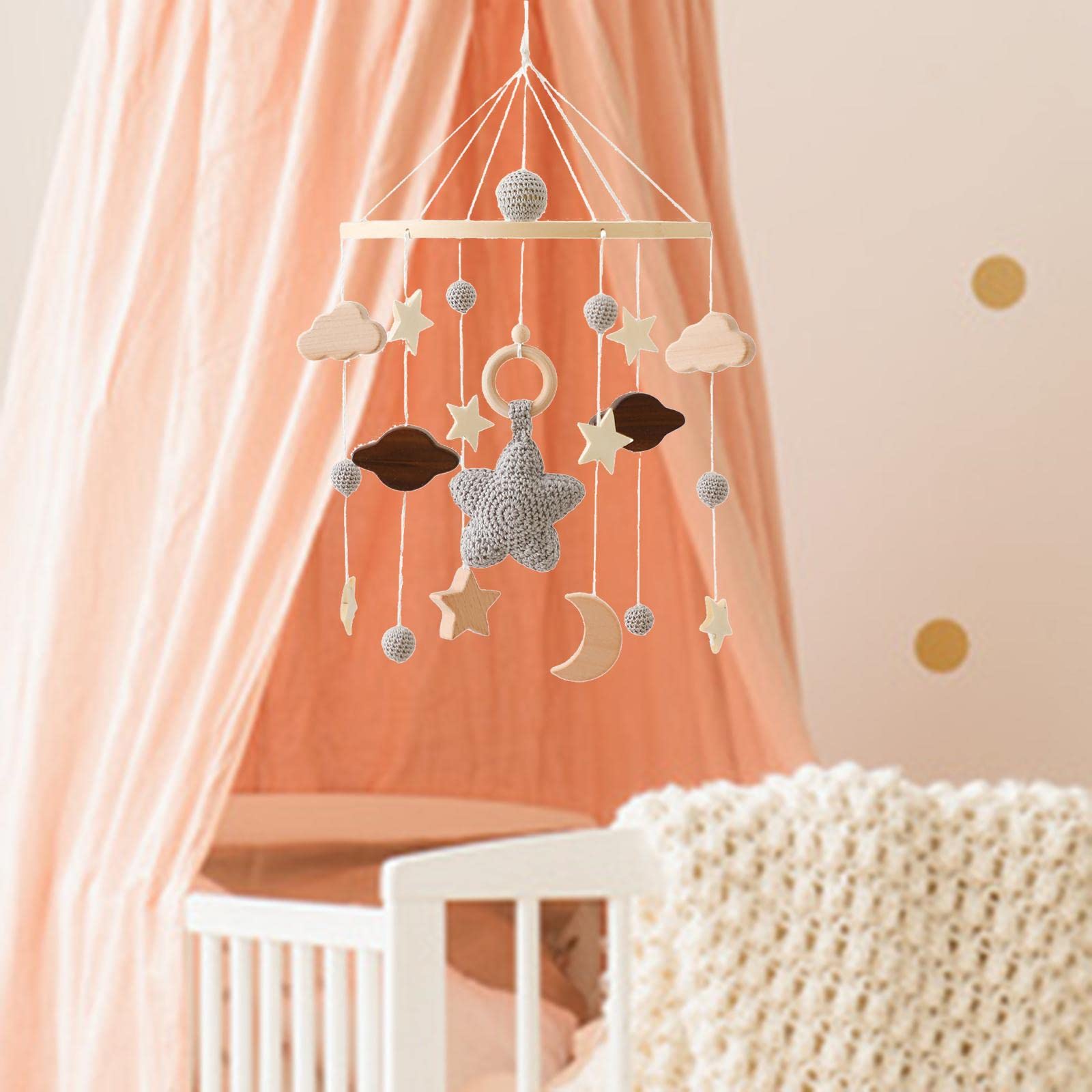 Mobile Bébé Bois Accroche Berceau Jouet Suspendu Rotatif Jouet Sensoriel Activité Douce Nouveau-né Pram Convient Chambre Bébé Décoration Photographie