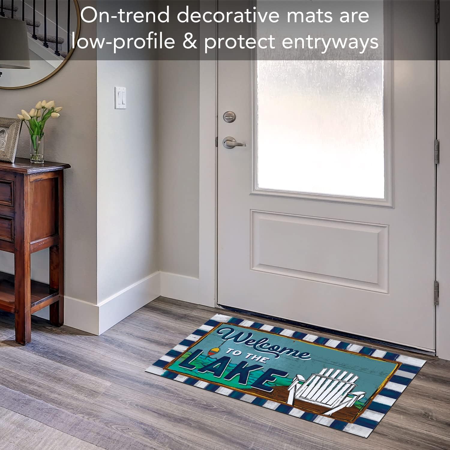 Counterart Lake Welcome Indoor/Outdoor Entryway Floor Mat Manufactured in The USA Low Profile, Protective Non-Skid Rubber Backing, Easy to Clean 29.5" by 17.75"