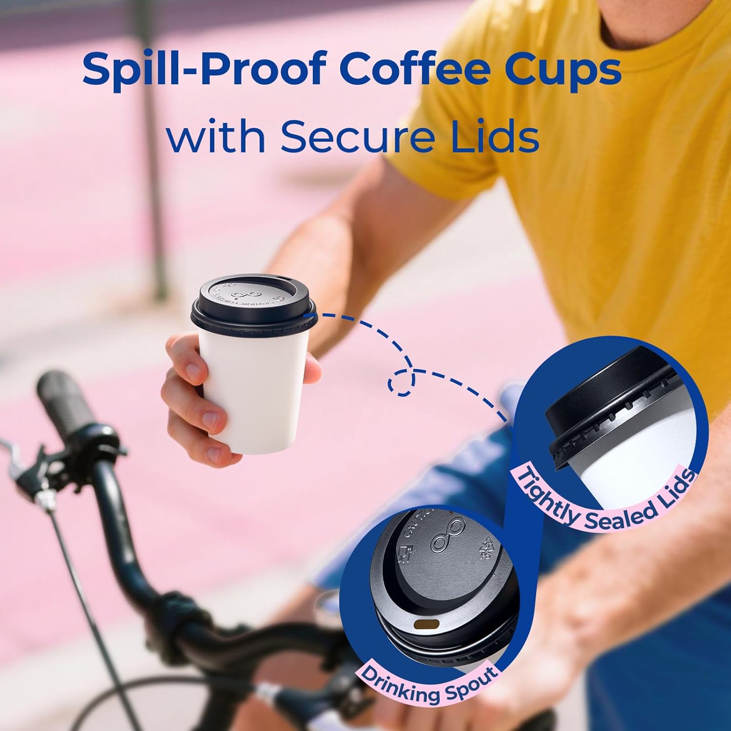 Fit Meal Prep 100 Pack 8 oz Disposable Coffee Cups with Lids, Premium To Go Paper Cups, Leak Proof Hot Coffee Cups with Lids for Travel, Office, Hot/Cold Beverages (Black Lids) - Image 4