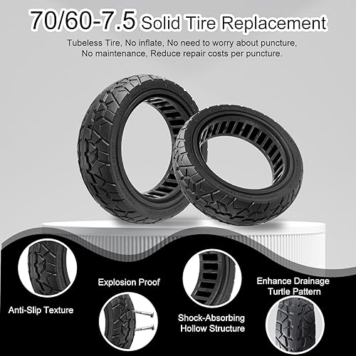 Miniatura 4 de Neumático sólido todoterreno 7060-7.5, neumático sólido sin cámara de 11 pulgadas, para scooter eléctrico Ninebot Max G3ZT3ZT3 Pro (paquete de 1)