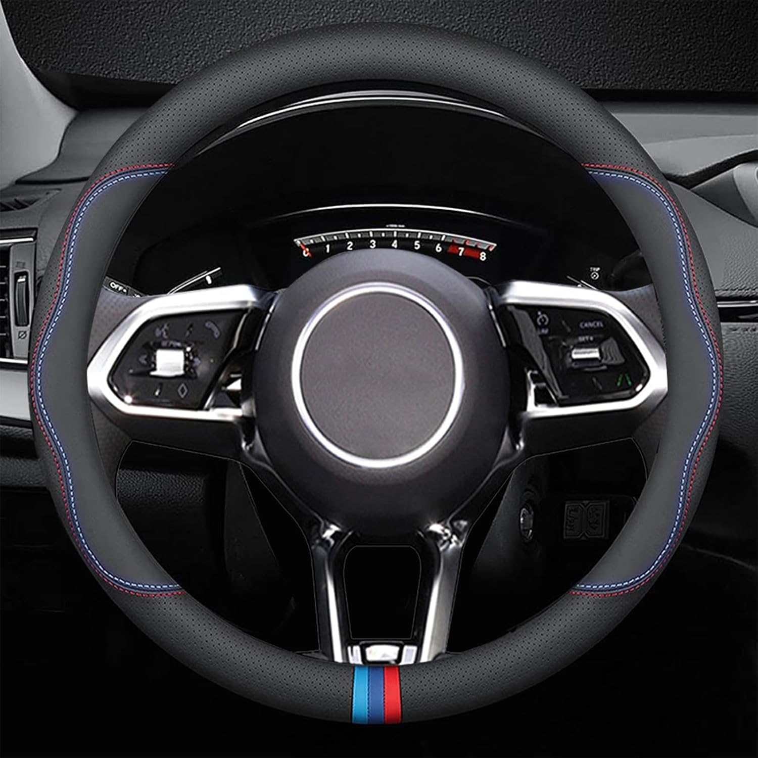 ONEMAJI Car Steering Wheel Cover for VW ID.7 (ID7) Tourer/Kombi 2023-2025, Leather Steering Wheel Protector Covers Breathable Anti-Slip Protective Wrap Interior Accessories,O-Shape