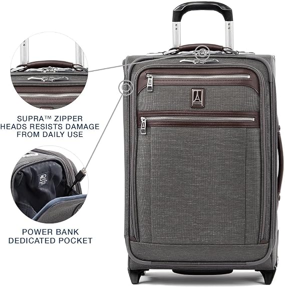 Travelpro Platinum Elite Carry-On Luggage Upright, Grey, 22-Inch | Expandable Softside With USB Port & Multiple Organized Compartments for Men & Women Travelers