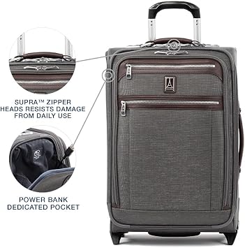 Travelpro Platinum Elite Carry-On Luggage Upright, Grey, 22-Inch | Expandable Softside With USB Port & Multiple Organized Compartments for Men & Women Travelers