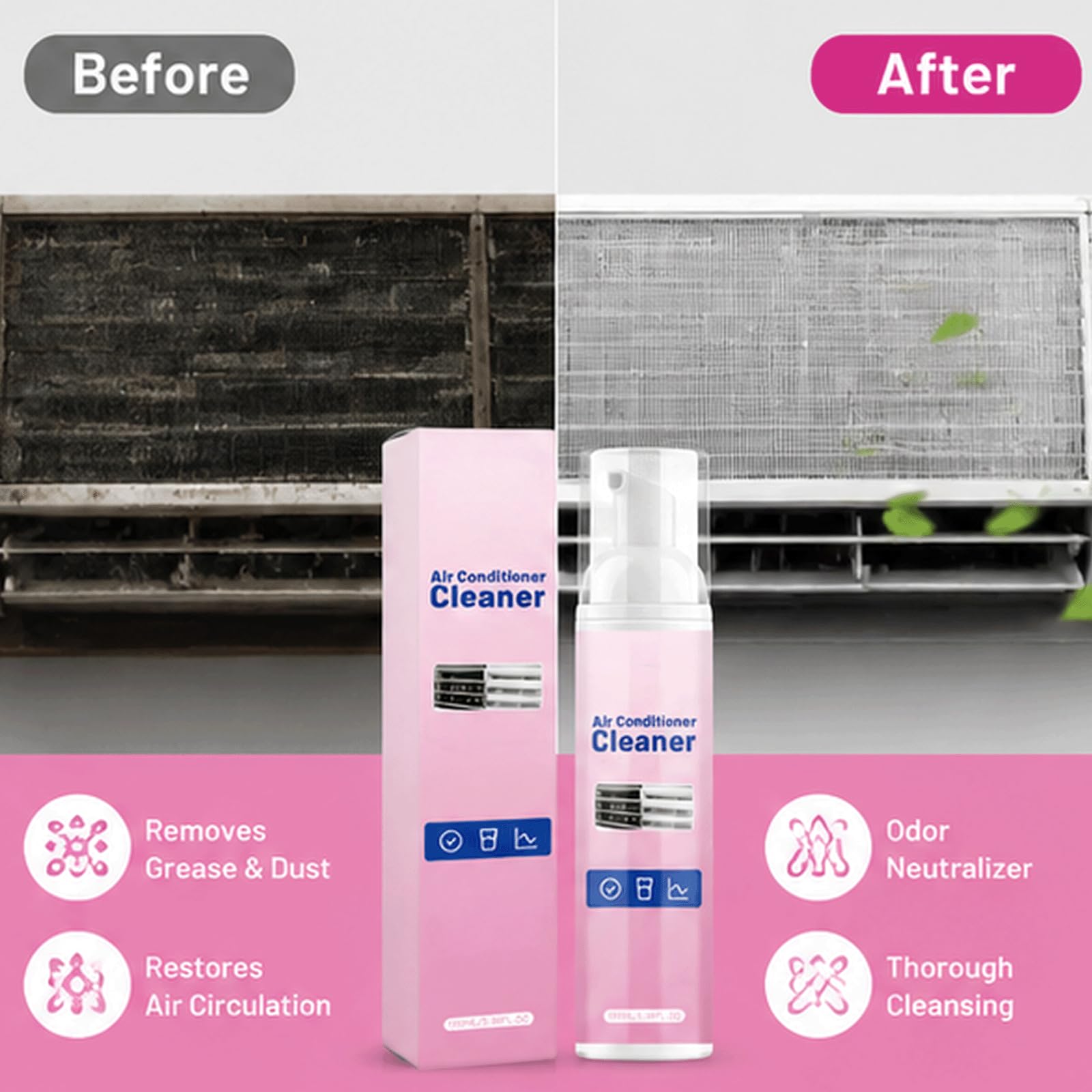 Schäumender Klimaanlagen-Spulenreiniger Schaum & No-Rinse Verdampfer Spulenreiniger - A i r Conditioner Deodorizer, Multifunktionales Schaumerneuerungsspray für kanallose Klimaanlagen, (5 stücke)
