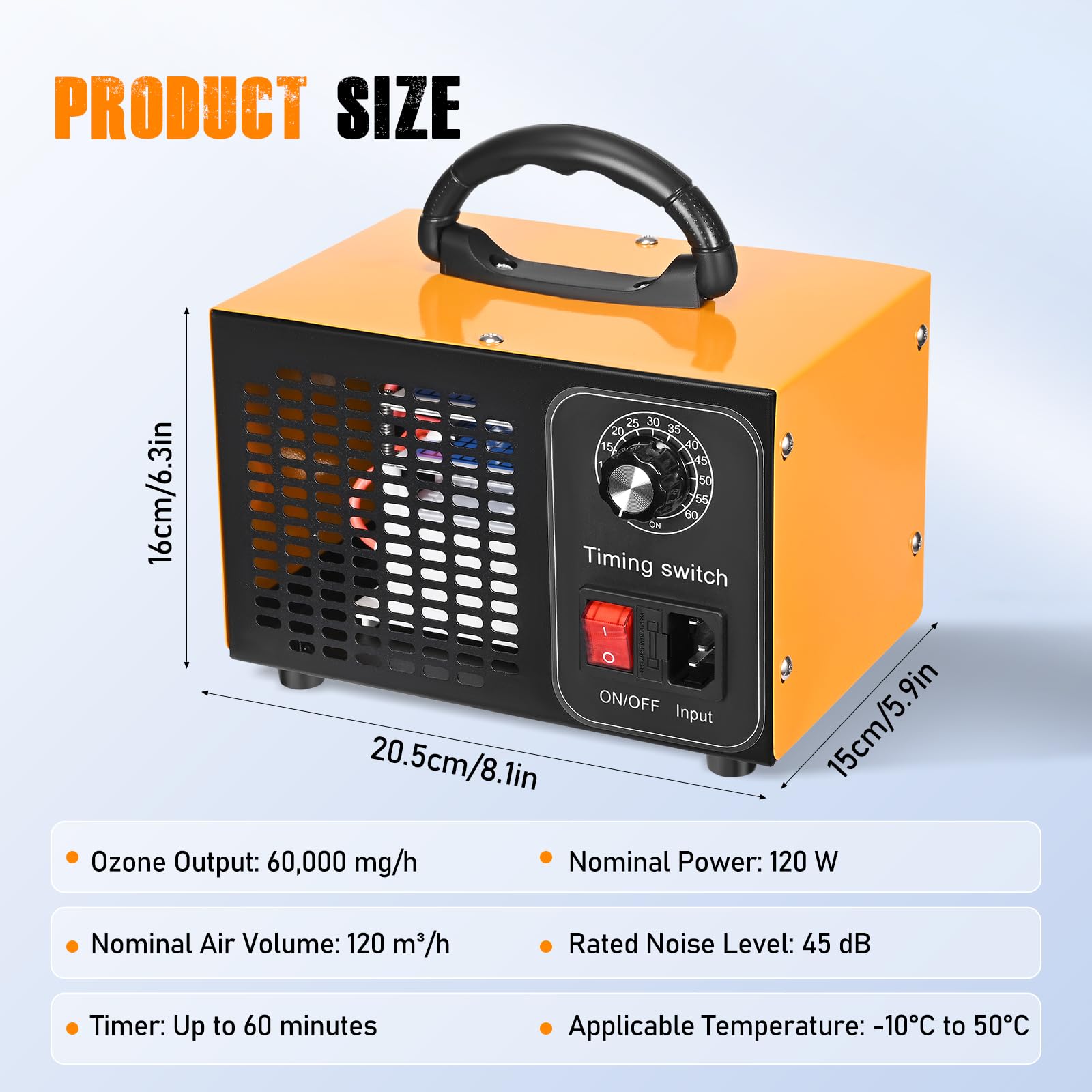 Generador de ozono 60000 mg/h, purificador de aire con ozono para 400 m², con temporizador de 60 minutos, purificador de aire O3, purificador de aire con ozono para automóviles, para purificar