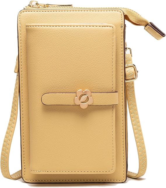 Amazon Kenou スマホ ポーチ タッチスクリーン カバー 縦型 ショルダー バック レディース お財布 ポシェット 携帯 ミニ クロスボディバック スクエアタイプ イエロー ショルダーバッグ