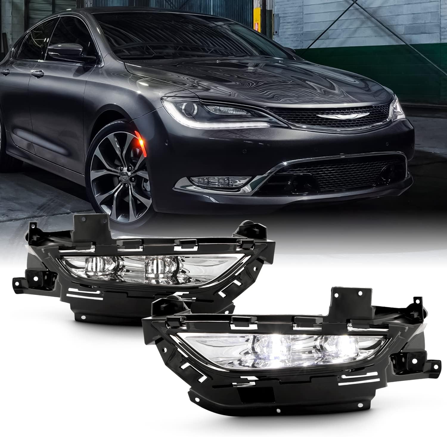 AKKON - Fit 2015-2016 Chrysler 200 15-16 OE Style [Full LED] Fog Lights Lamp Set Front Bumper w/Universal Switch