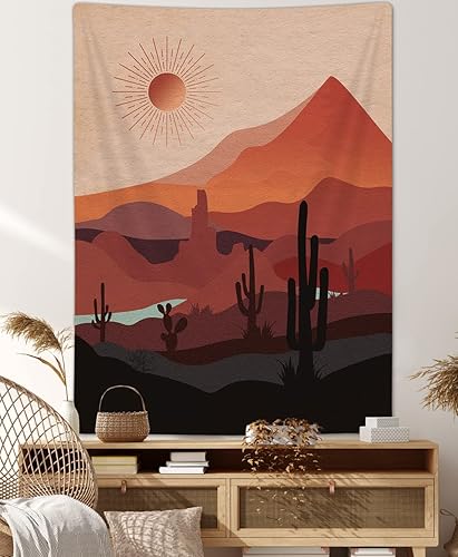 Miniatura 27 de DYNH Tapiz Vertical Bohemio de Montaña, Tapices de Naturaleza Bosque Árbol Lago Sol, Tapiz Bohemio Minimalista de Mediados de Siglo del Desierto