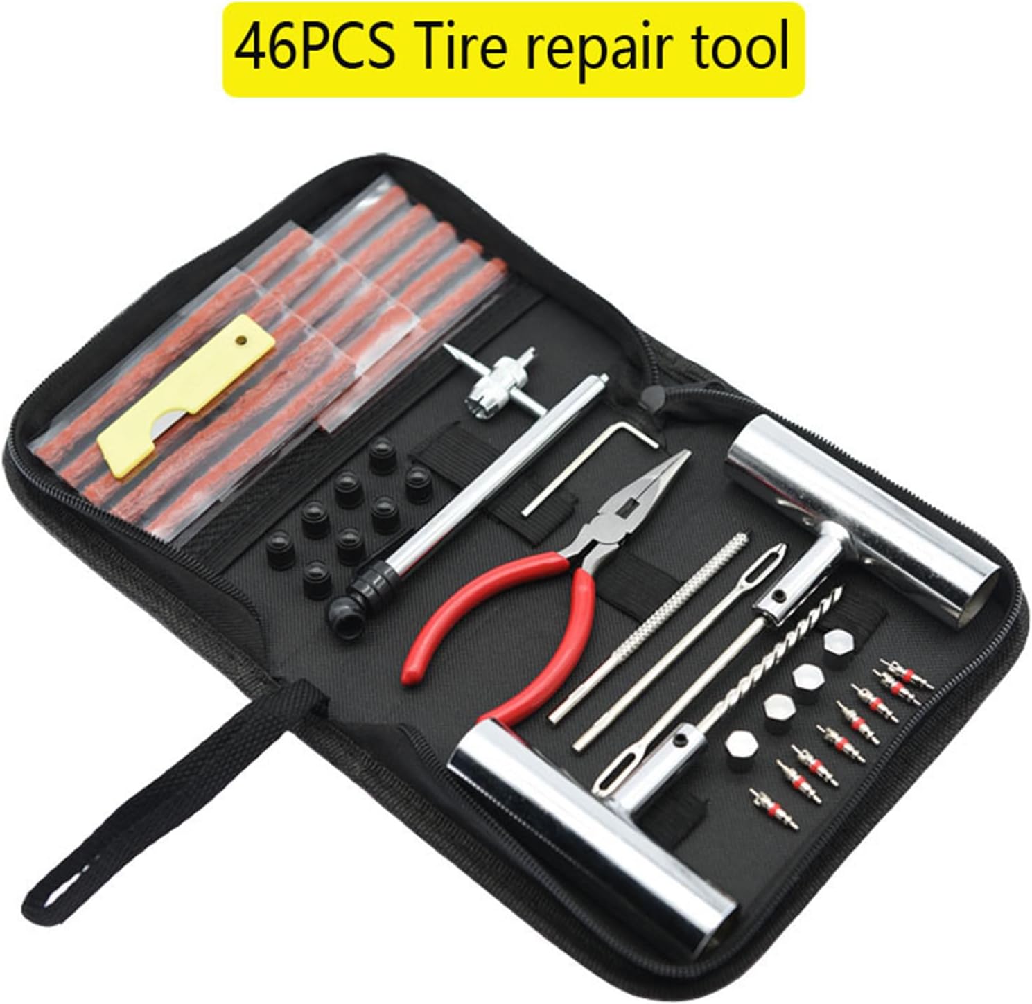 Tire Cap Kit | 46 Pieces Universal Portable Tool Heavy Duty | Repair Set for Bicycle Tires – For Garage Car Truck Motorcycle Trailer Tractor Bicycle