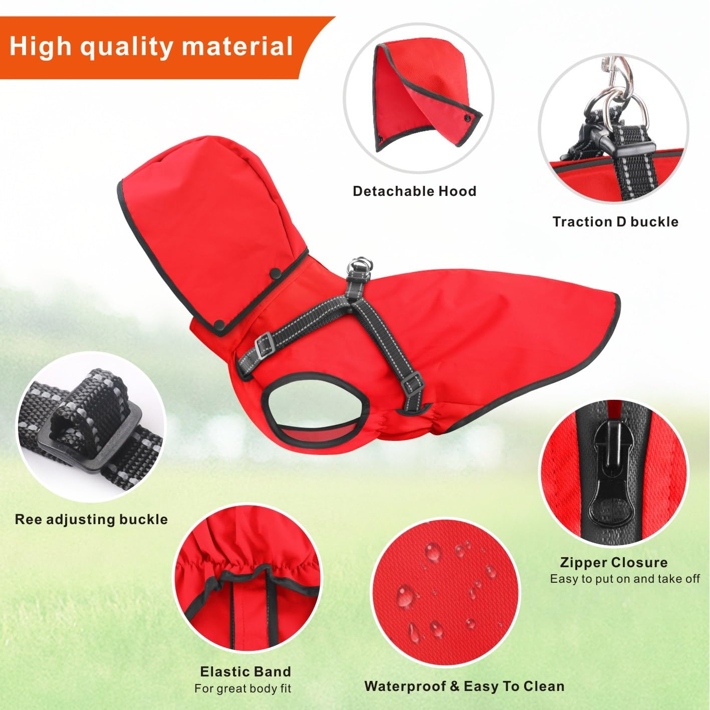 Manteau de Pluie imperméable pour Chien à Capuche réfléchissant pour Chien Veste de Pluie réglable pour Chiens et Chiots de Petite Moyenne et Grande Taille(Rouge, L)