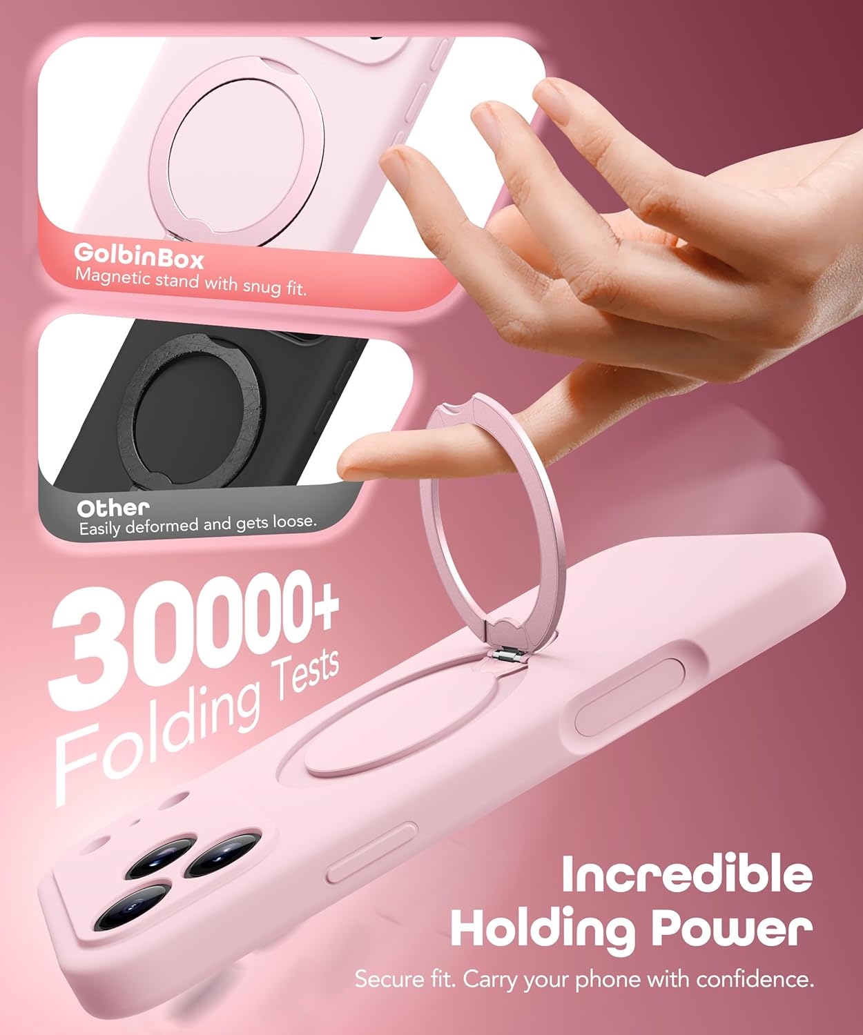 GolbinBox for iPhone 17 Pro Max Case with 360° Spin Magnetic Stand, [Compatible with MagSafe][Full Camera Protection], Shockproof Liquid Silicone Case with Ring Stand for 17 Pro Max 6.9'', Pastel Pink