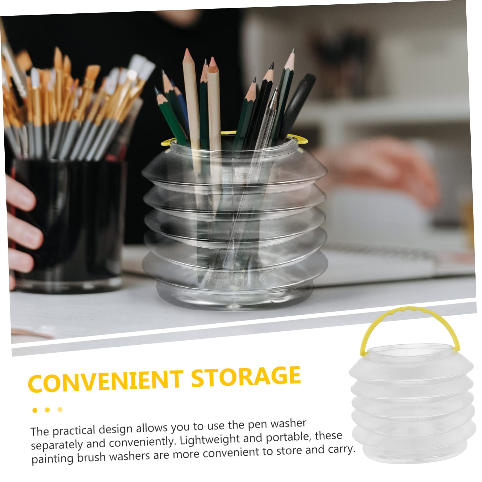 Operitacx 3pcs Telescopic Pen Holder Grout Cleaner Mini Multifunctional Collapsible Bucket Paint Brush Cleaner Organizer Brush Holder Lid Supplies Paint Water Cleaner Plastic White