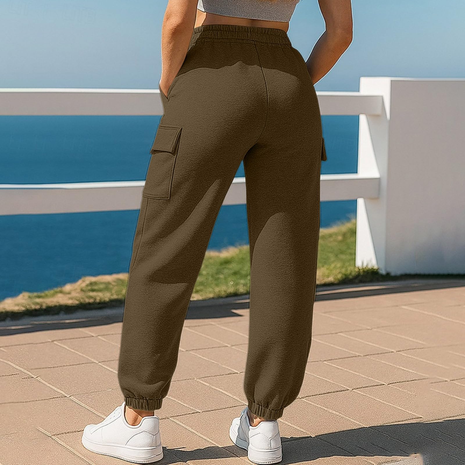 Générique Pantalon Femme Couleur Unie Loisir Taille Élastique Coupe Souple Poches Casual Pantalon Au Toucher Doux, Vêtement Agréable À Porter, Tenue Idéale pour Accompagner Les Moments Quotidiens