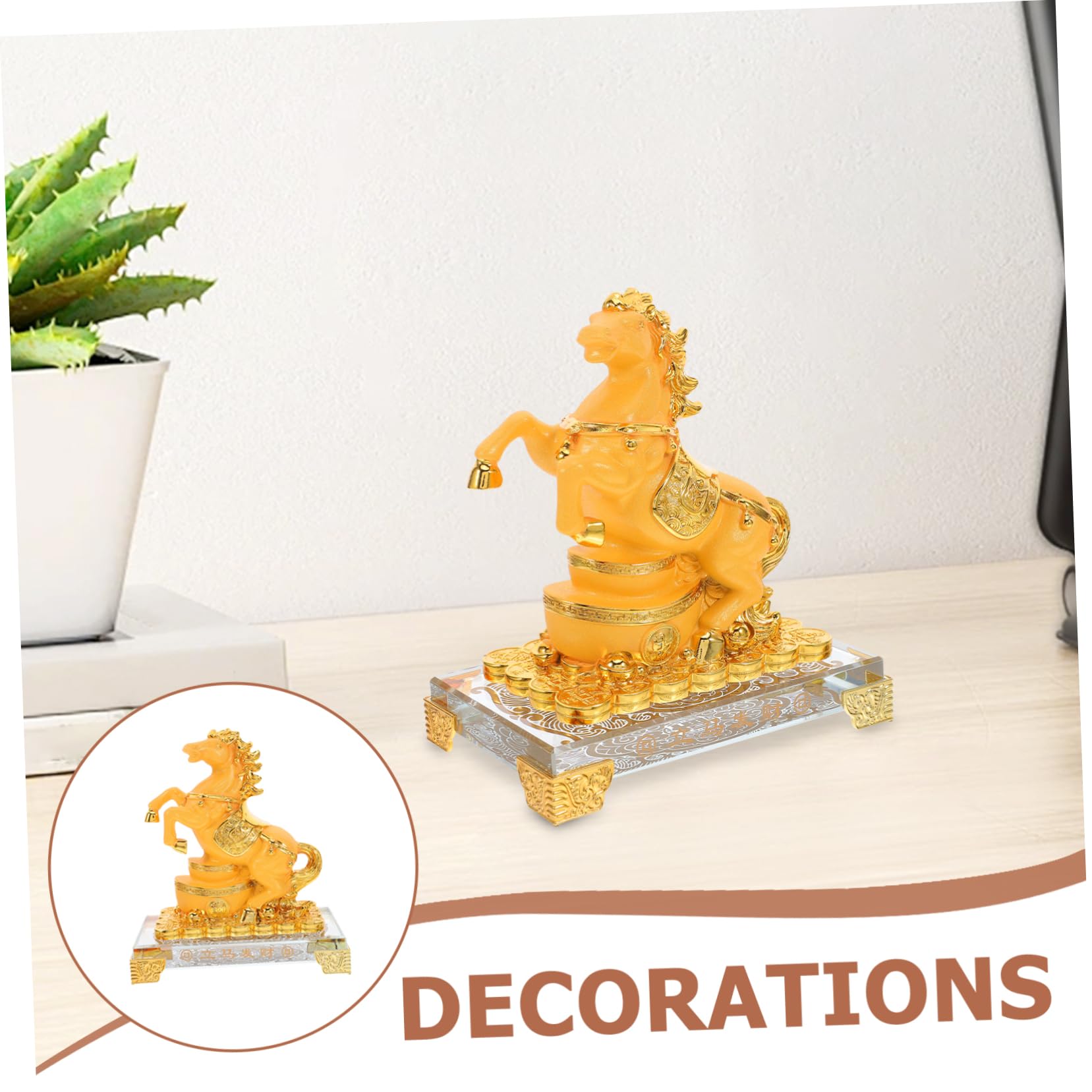 VICASKY Goldene Pferdestatue aus Kunstharz mit Feng Shui Bedeutung Stehende Figur für Karrierewachstum und Wohlstand Elegante Tischdekoration für Zuhause und Büro im Jahr 2026