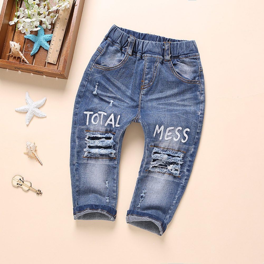 KIDSCOOL SPACE Baby Ripped Jean,Toddler Elastic Distressed Waist Denim Pants - Image 4