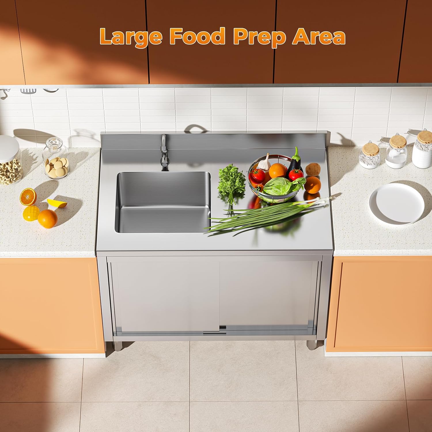 Laundry Sink with Cabinet, Stainless Steel Free Standing Sink with Single Bowl Commercial Utility Sinks for Farmhouse Bathroom Bar Laundry Room Kitchen Outdoor (39 Inch)