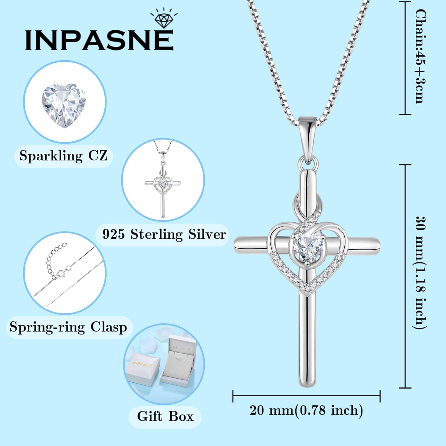 Heart Cross Necklace for Women 925 Sterling Silver Infinity Cross Pendant Birthstone Necklace Religious Jewelry Gift for Women Her Mom Wife Daughter - Image 6