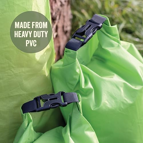Miniatura 5 de Milestone Camping Bolsas secas impermeables, bolsa individual o juego de 3, se enrollan de cerca, diseño verde brillante o naranja fácil de