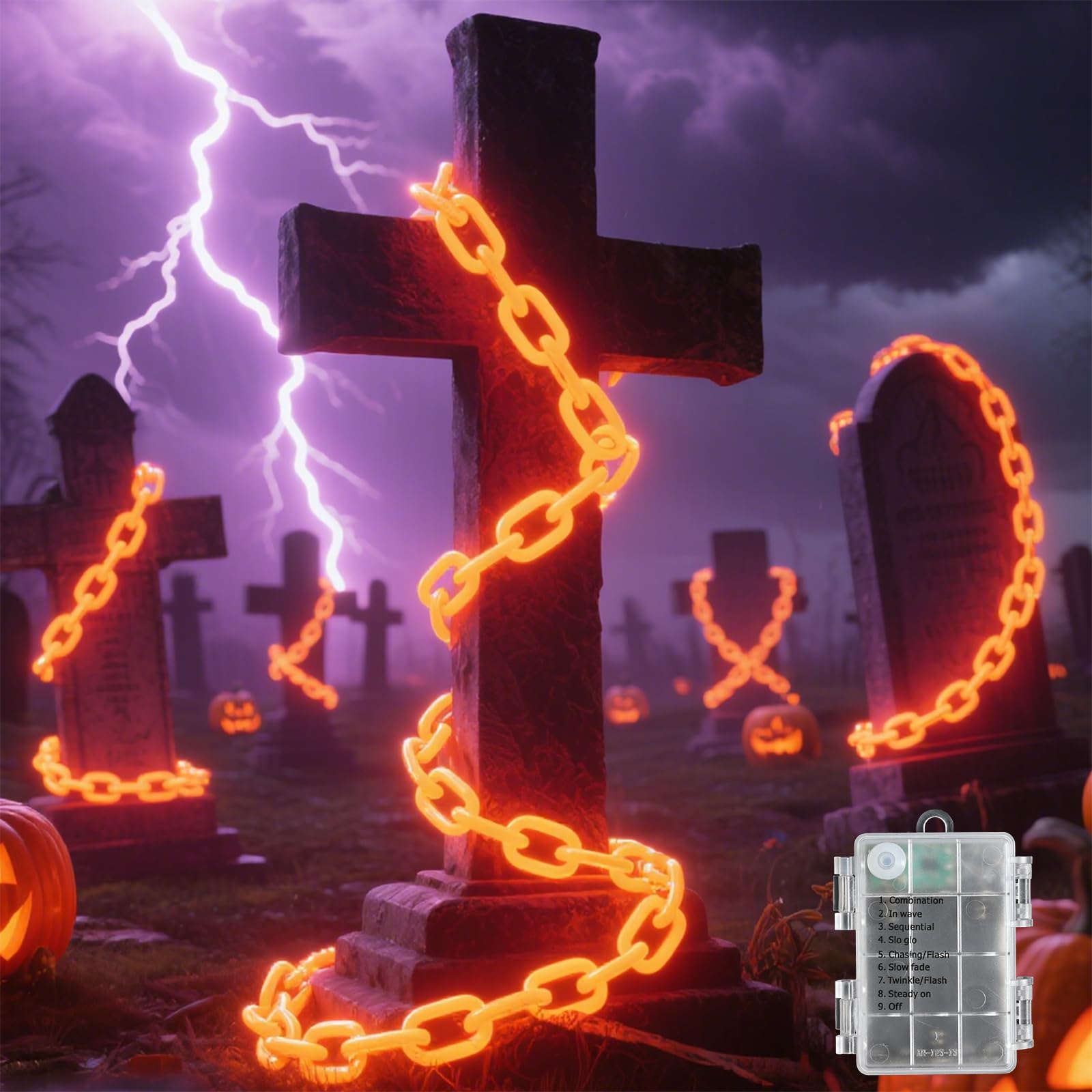 Luci di Halloween a batteria, timer 102 LED arancione prigione catena luci, 8 modalità impermeabili decorazioni di Halloween all'aperto interni casa infestata, zucca, portico, cortile, decorazione per