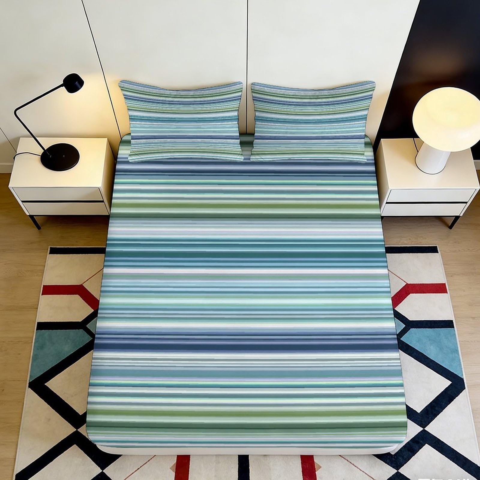 Modern striped fitted sheet 3D Printed soft touch microfiber, wrinkle resistant, bedroom decor, apartment bedding, mattress cover 180x200x25cm