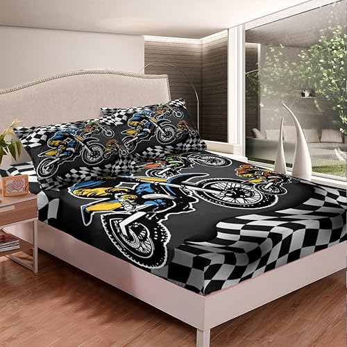Miniatura 3 de Feelyou Juego de sábanas de motocross para niños y niñas, juego de sábanas de motocross para motociclista, 1 sábana con 1 funda de almohada, tamaño