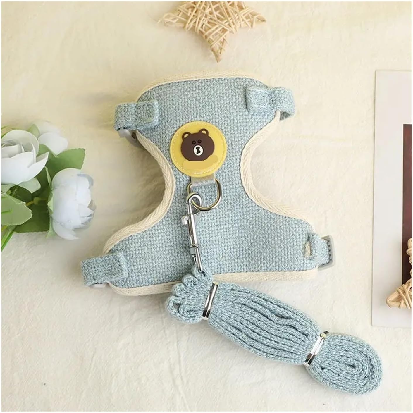 Bear-Patterned Cat Leash, Anti-Escape Rope Specifically Compatible with Walking Cats, Pet Vest-Style Harness,Leash Compatible with Kittens(Blue,M)