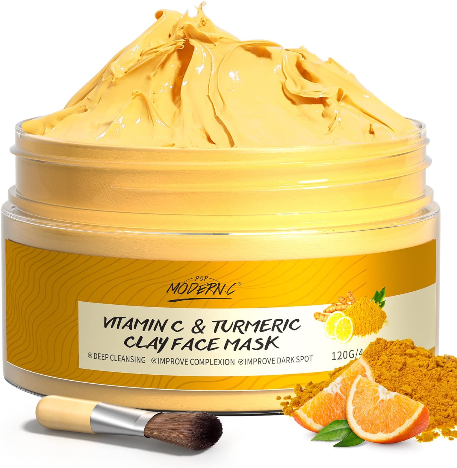 POP MODERN.C Turmeric Vitamin C Clay Mask Deep Cleansing Face Mask Skin Care Improve Blackheads Acne Dark Spots and Even out skin tone Facial Mask Control Oil and Refining Pores