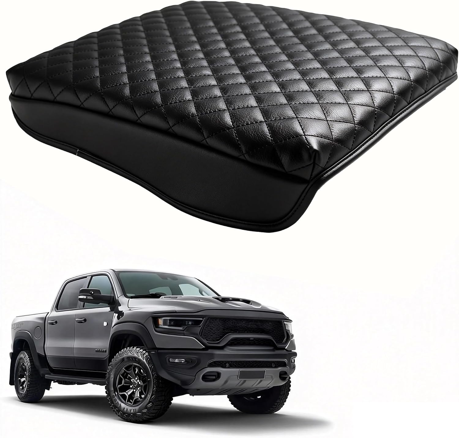 LINOAH Center Console Cover for 2019-2026 Ram 1500 Center Console Cover, Armrest Cushion Pad Accessories with Side Pockets, PU Leather for 5th Ram 1500 Anti-Scratch for Ram 1500 Accessories