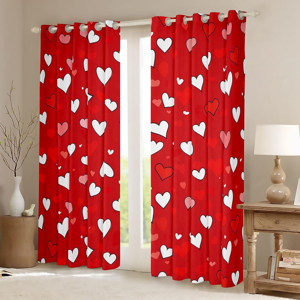 Homemissing Tende oscuranti con motivo a cuore rosso tende oscuranti a cuore di San Valentino per camera da letto soggiorno decorazioni romantiche tonalità termiche isolate tema amore, 2 pannelli L