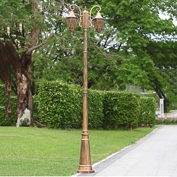 Post Lights Outdoor 2-Light Antique European Victoria Park Landscape Street Lamp IP54 Waterproof Aluminum Metal Retro Pillar Lantern Bronze Finish Outdoor Rainproof Post Light Pillar Lamp