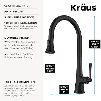 KRAUS Savan 2-Function Single Handle Pull Down Kitchen Faucet in Matte Black, KPF-4104MB