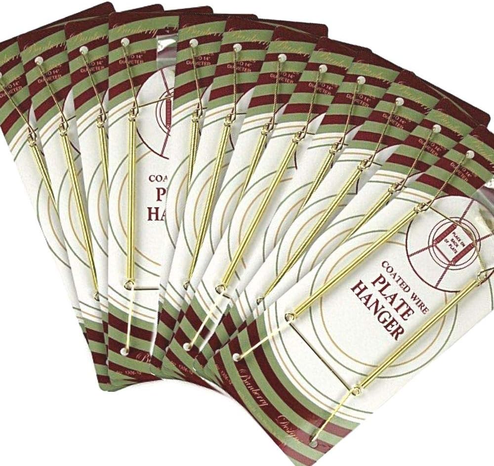 Brass Vinyl Coated Plate Hanger 10 to 14 Inch Pack of 12 Hangers - Plate Hangers for The Wall