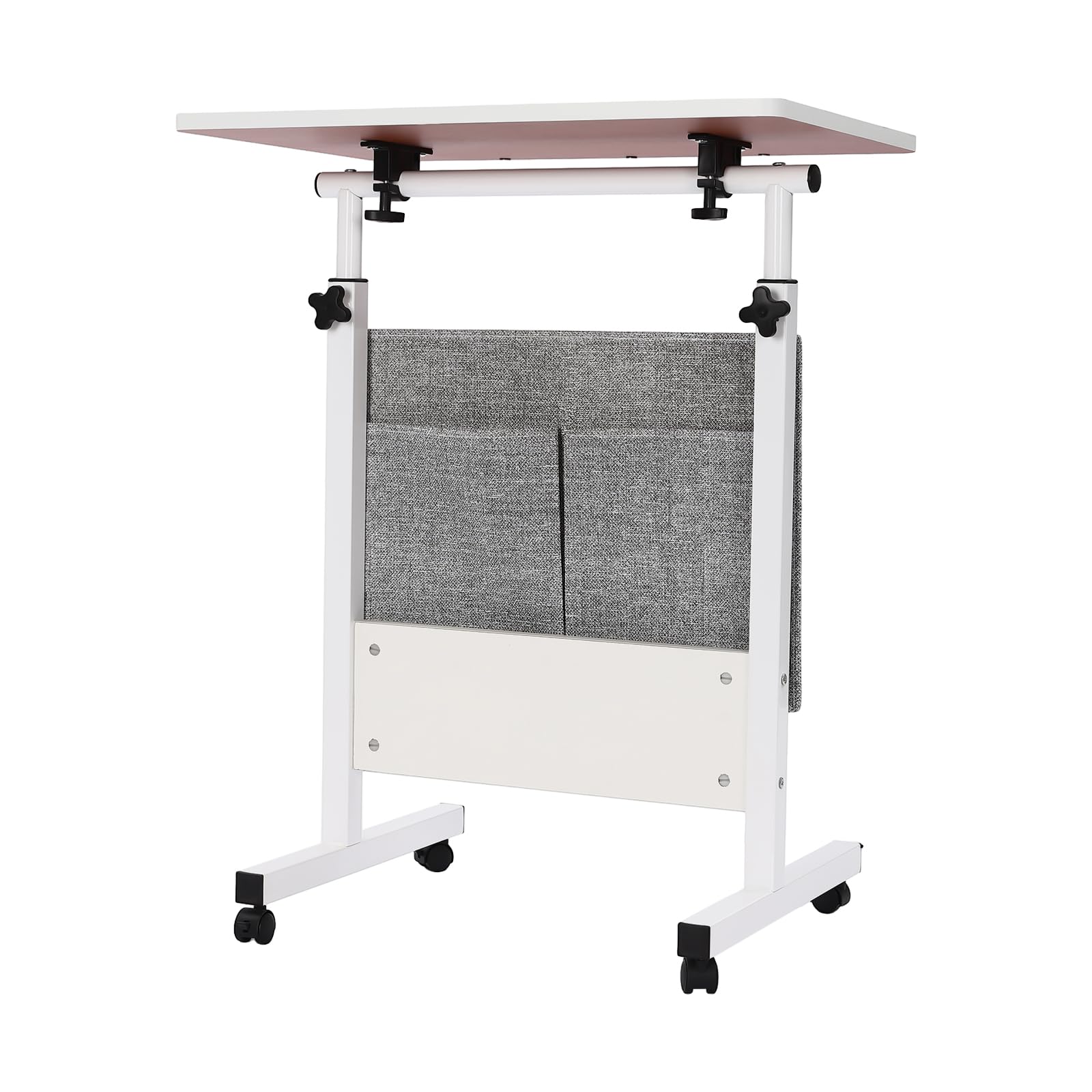 16 24 White Adjustable Height Standing Desk Portable Rolling Laptop Desk Mobile Computer Stand with Locking Wheels Compact — view 7