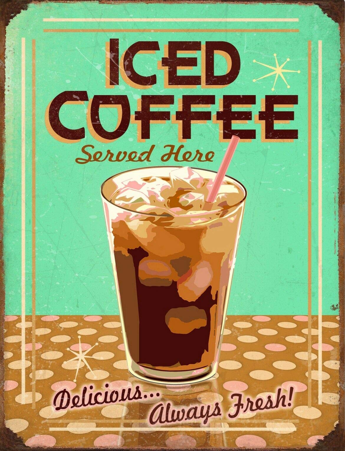FJQWKLF Iced Coffee Breakfast Diner Retro Metal Tin Signs Vintage Aluminum Sign for Home Coffee Wall Decor 8x12 Inch