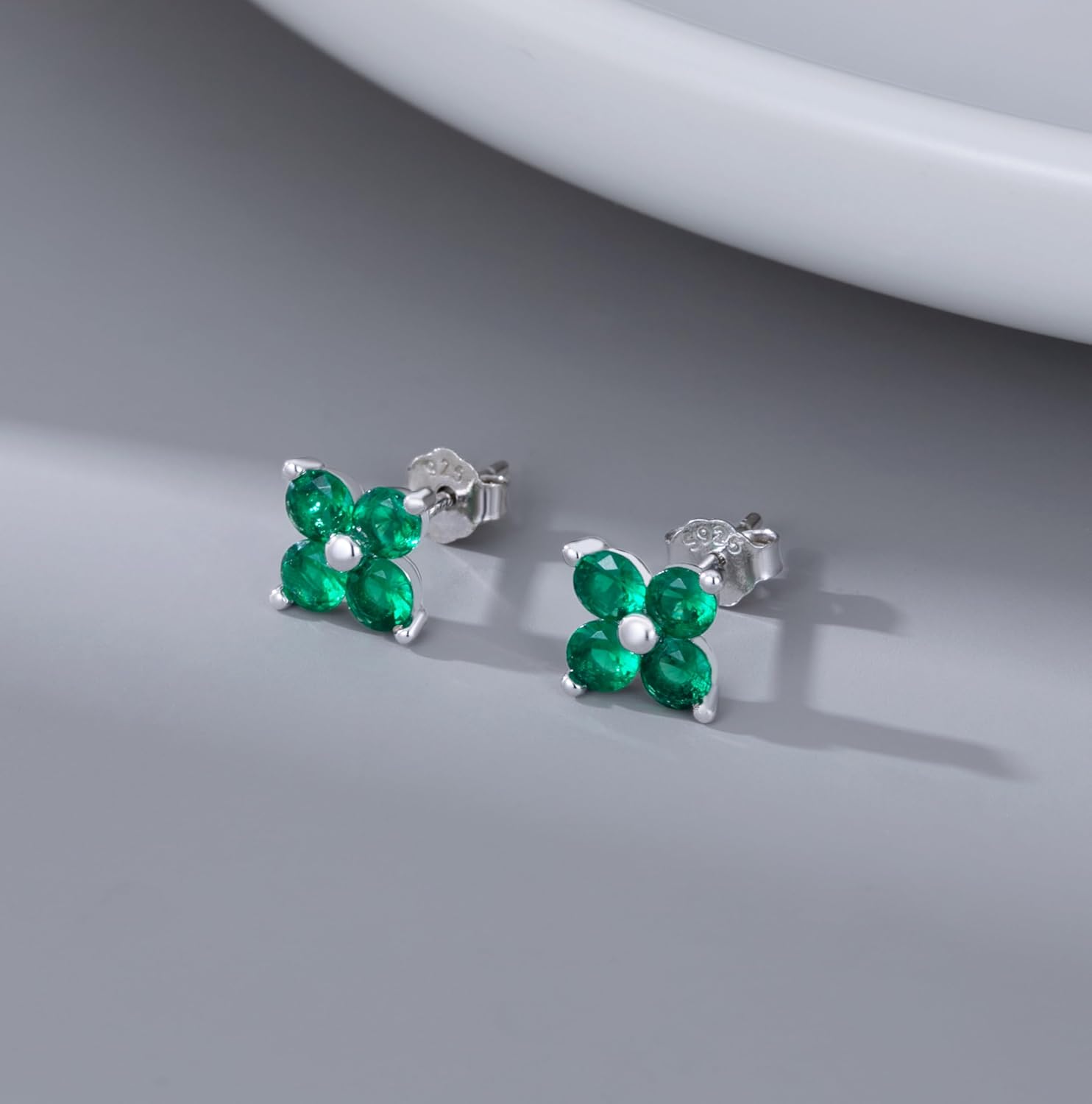 Reffeer Solid 925 Sterling Silver Green CZ Clover Flower Stud Earrings for Women Teen Girls Crystal Flower Earrings Studs for Spring - Image 6