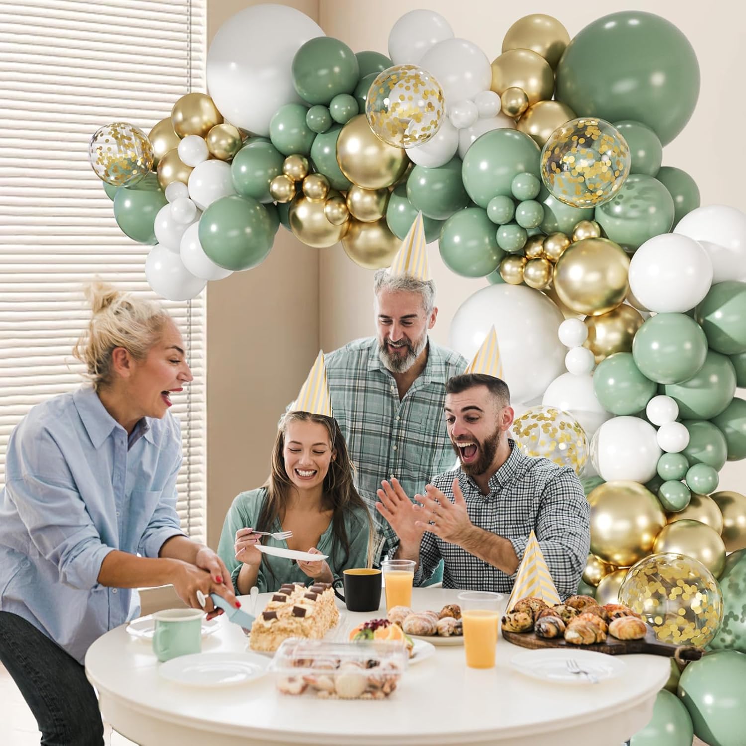 147pcs Sage Green Balloon Arch Kit, Sage Green and Gold White Balloons for Wedding Engagement Anniversary Bridal Shower Baby Shower Birthday Party Decorations