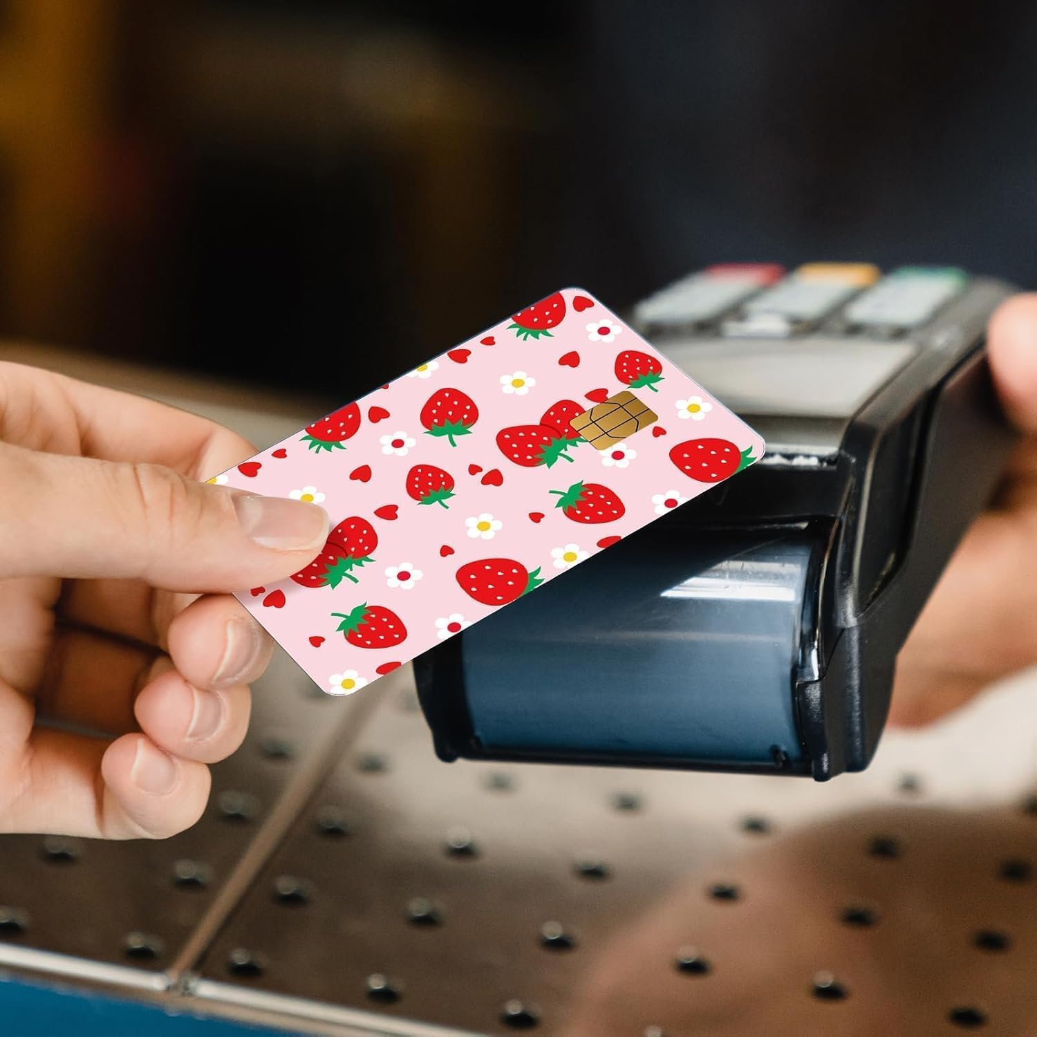4Pcs Credit Card Skin, Credit Card Stickers for Girl, Pink Strawberry Design for Gift,Cute Waterproof Skins Cover for Bank, EBT, Key, Transportation (3) image 2