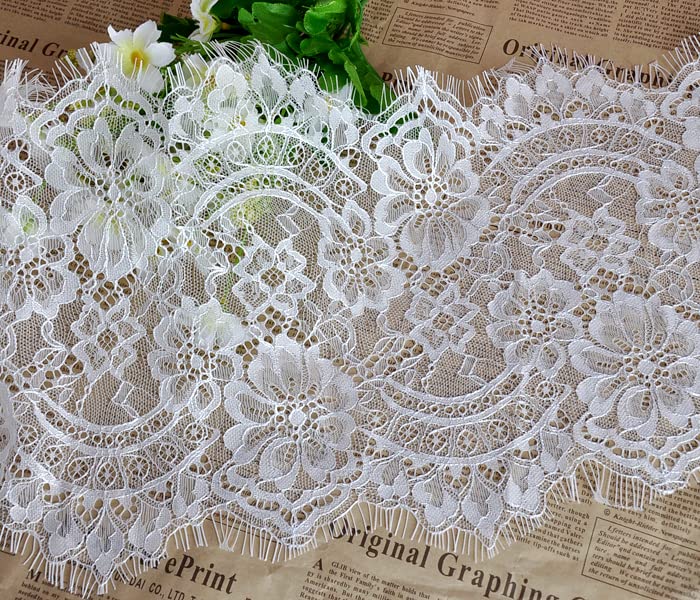 Koronka rzęsowa Vintage, Czarno-biała koronka do rzęs 3m x 22,5cm(White)